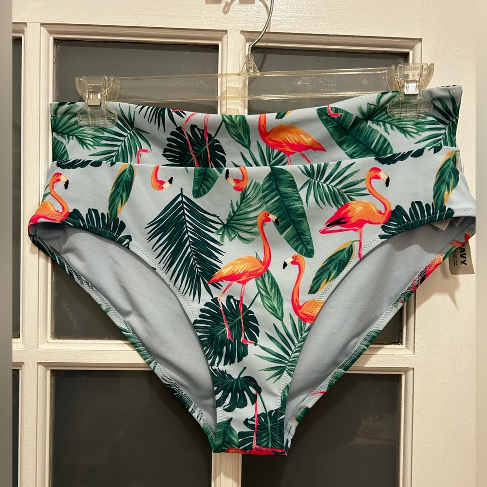 NEW! Old Navy Banded Classic Blue Tropical Flamingo Bikini Bottoms Size XL